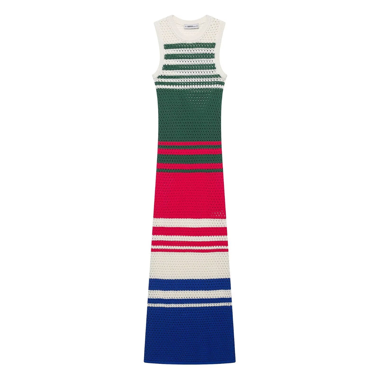 Women Clothing Summer Elegant Sexy Stripes Rib Midi Dress