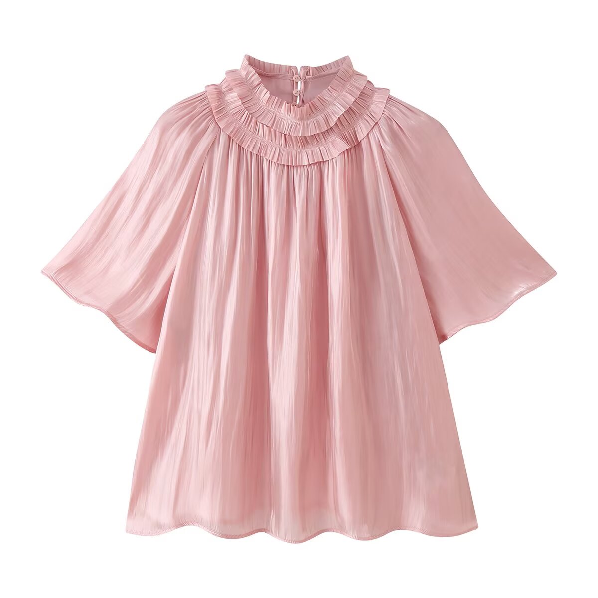 Women Clothing Autumn Gentle Elegant Bright Effect Short Sleeve Shirt