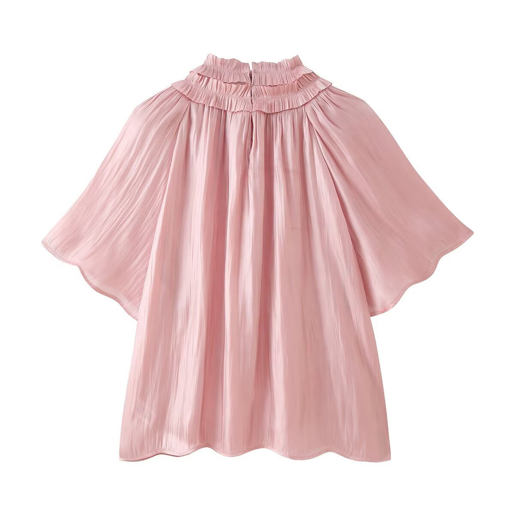 Women Clothing Autumn Gentle Elegant Bright Effect Short Sleeve Shirt