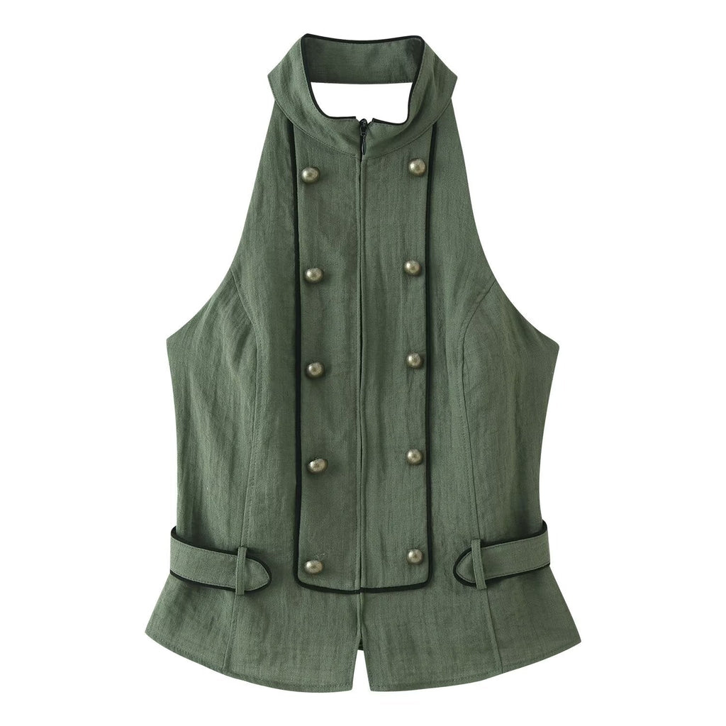 Women Clothing All Match Elegant Backless Hanging Collar Top