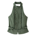 Women Clothing All Match Elegant Backless Hanging Collar Top