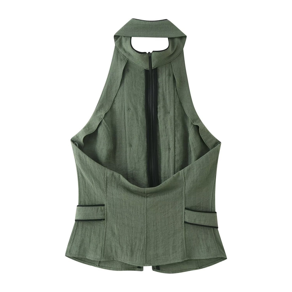 Women Clothing All Match Elegant Backless Hanging Collar Top