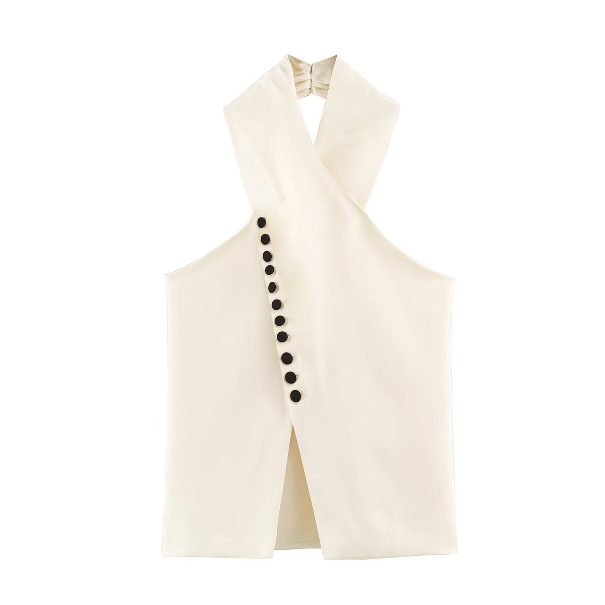 Women Clothing Autumn Stylish Graceful Simple Double Breasted Hanging Collar Vest