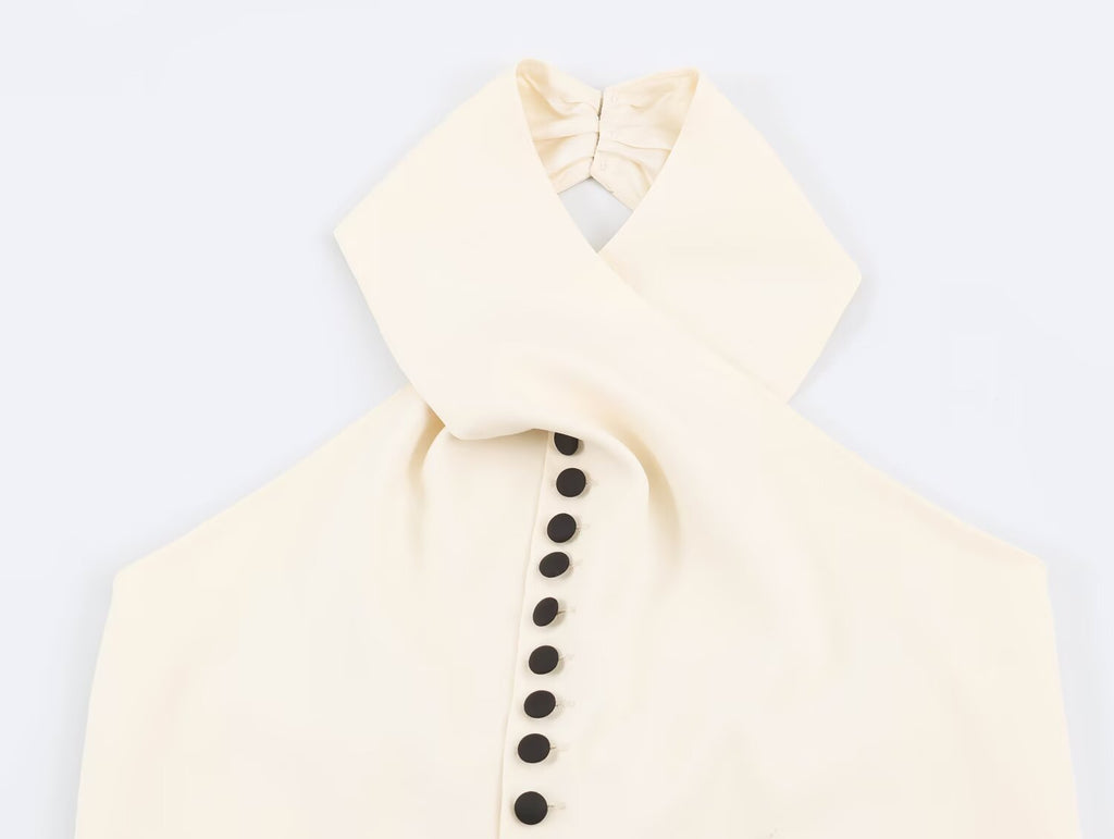 Women Clothing Autumn Stylish Graceful Simple Double Breasted Hanging Collar Vest