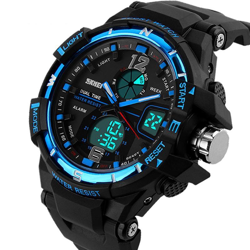 Men's oversized 55mm military digital sport watch in black and red