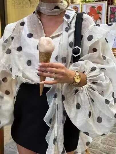 Summer Slimming Patchwork Polka Dot Shirt Women Long Sleeved High End Long Sleeved Top