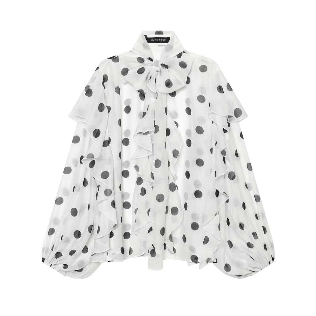 Summer Slimming Patchwork Polka Dot Shirt Women Long Sleeved High End Long Sleeved Top