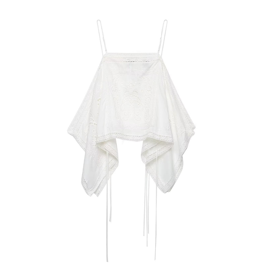 Solid Color Summer Design Hollow Out Cutout Embroidered Camisole