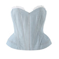 Lace Stitching Boning Corset Waist Denim Top Sheath Skirt Two Piece Sets