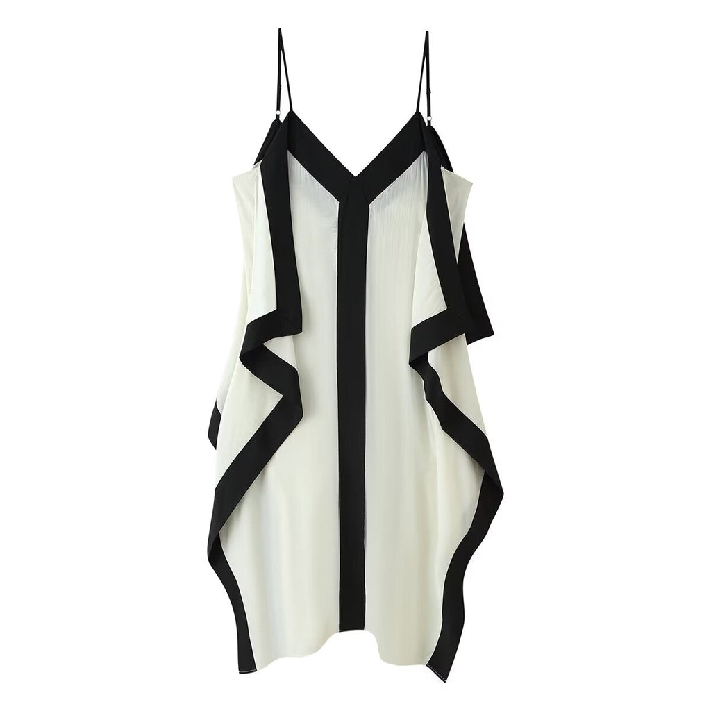 Summer Vacation Idle Contrast Color Women Clothing V neck Brace Maxi Sexy Dress