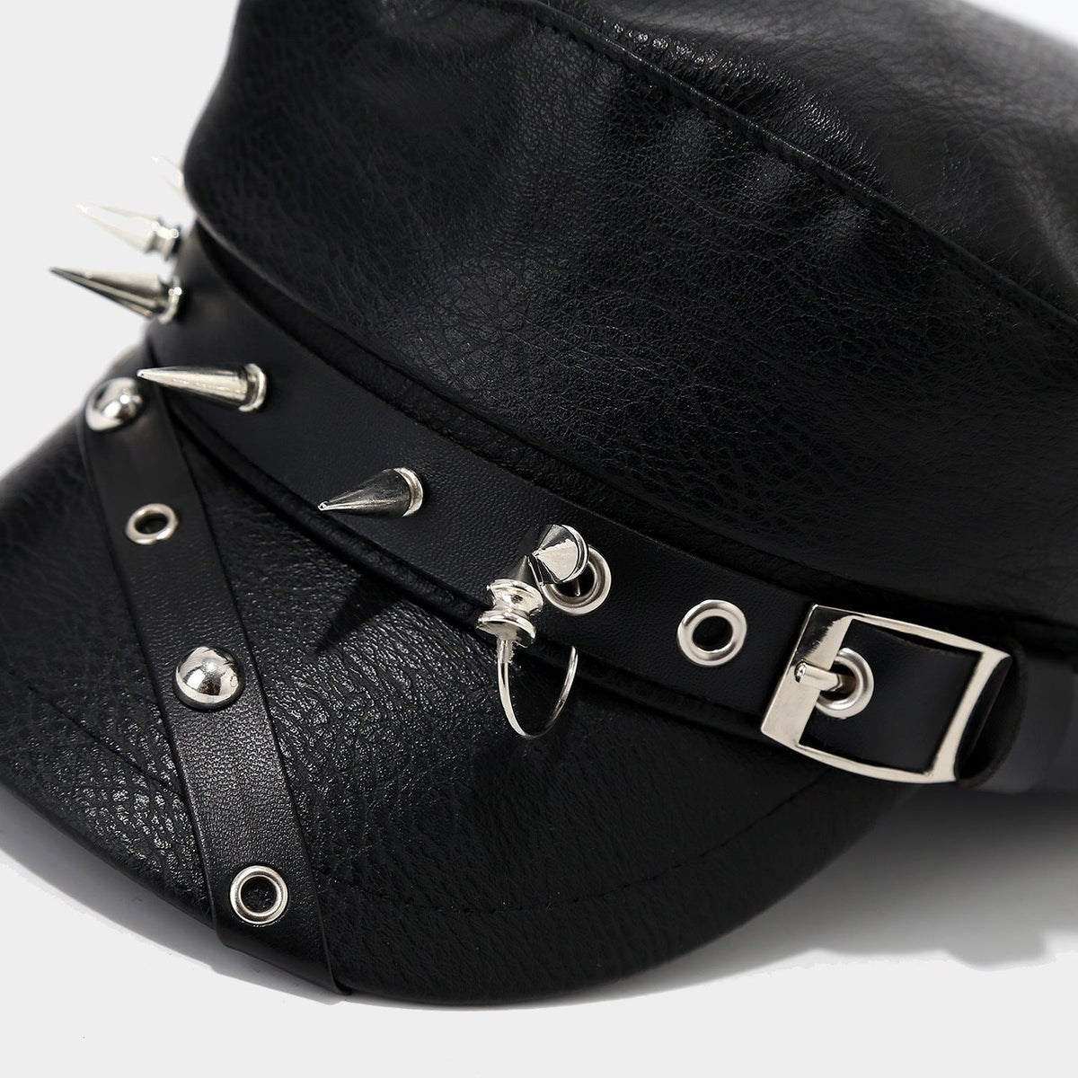 PU Leather Skull Rivet Flat-Top Newsboy Cap – Hip-Hop Streetwear Hat