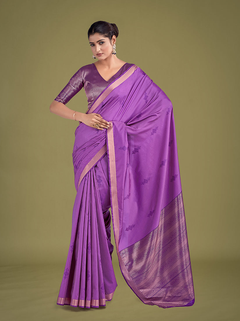 Lavender Silk Ceremony Saree with Golden Zari Woven Border