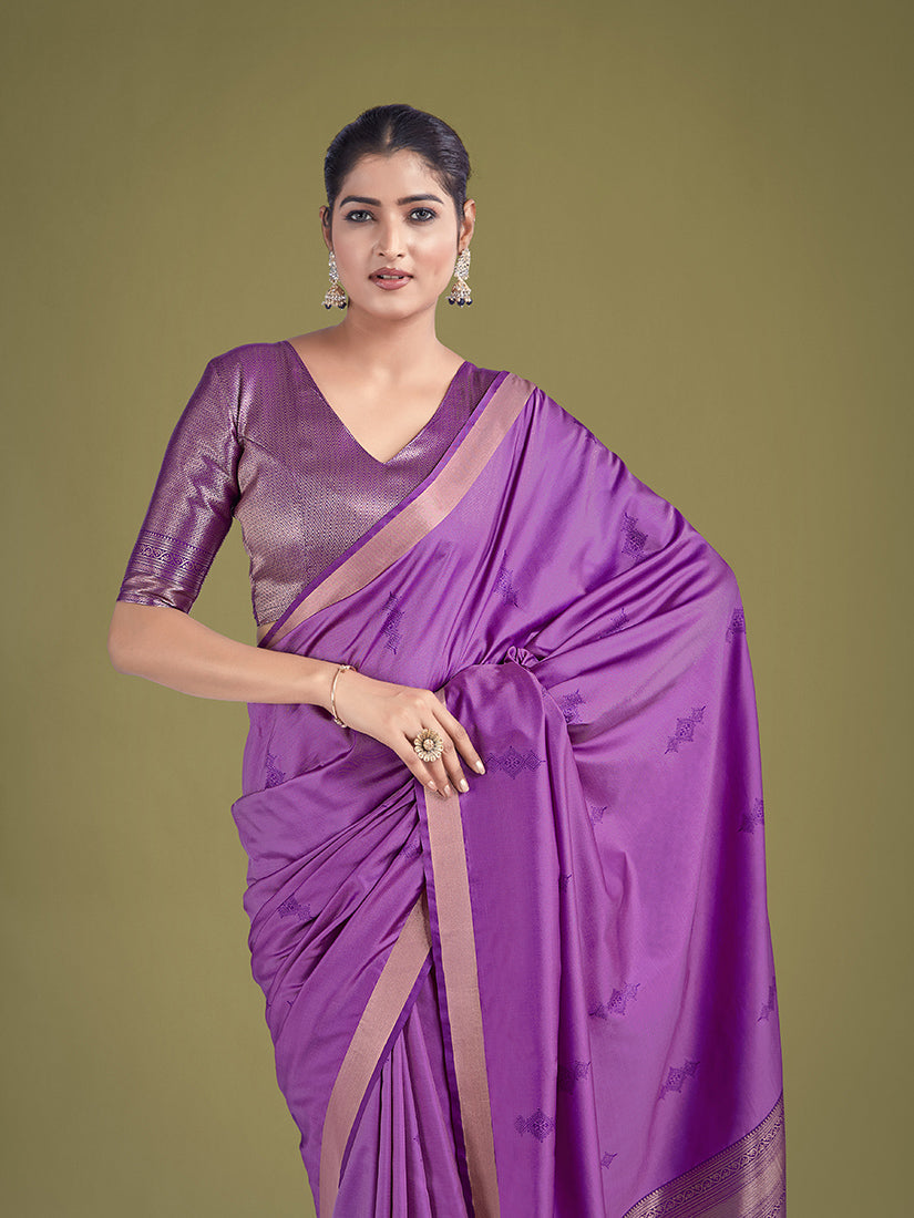 Lavender Silk Ceremony Saree with Golden Zari Woven Border