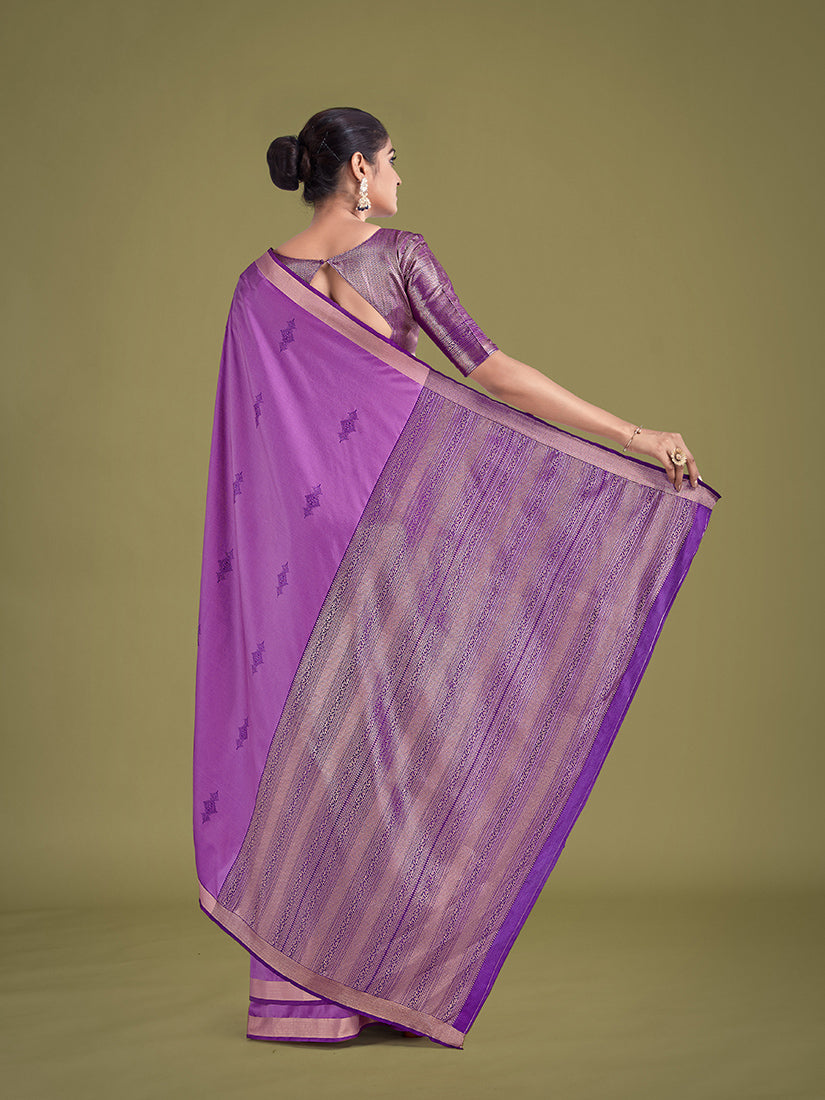 Lavender Silk Ceremony Saree with Golden Zari Woven Border