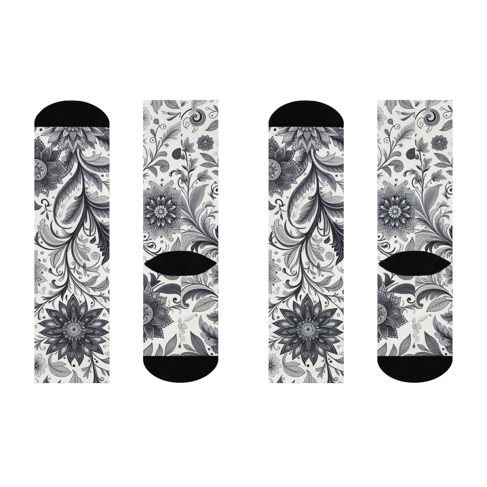 Floral Pattern Cushioned Crew Socks, Cozy Footwear for Relaxation, Gifts for Her, Everyday Comfort Socks, Unique Sock Design