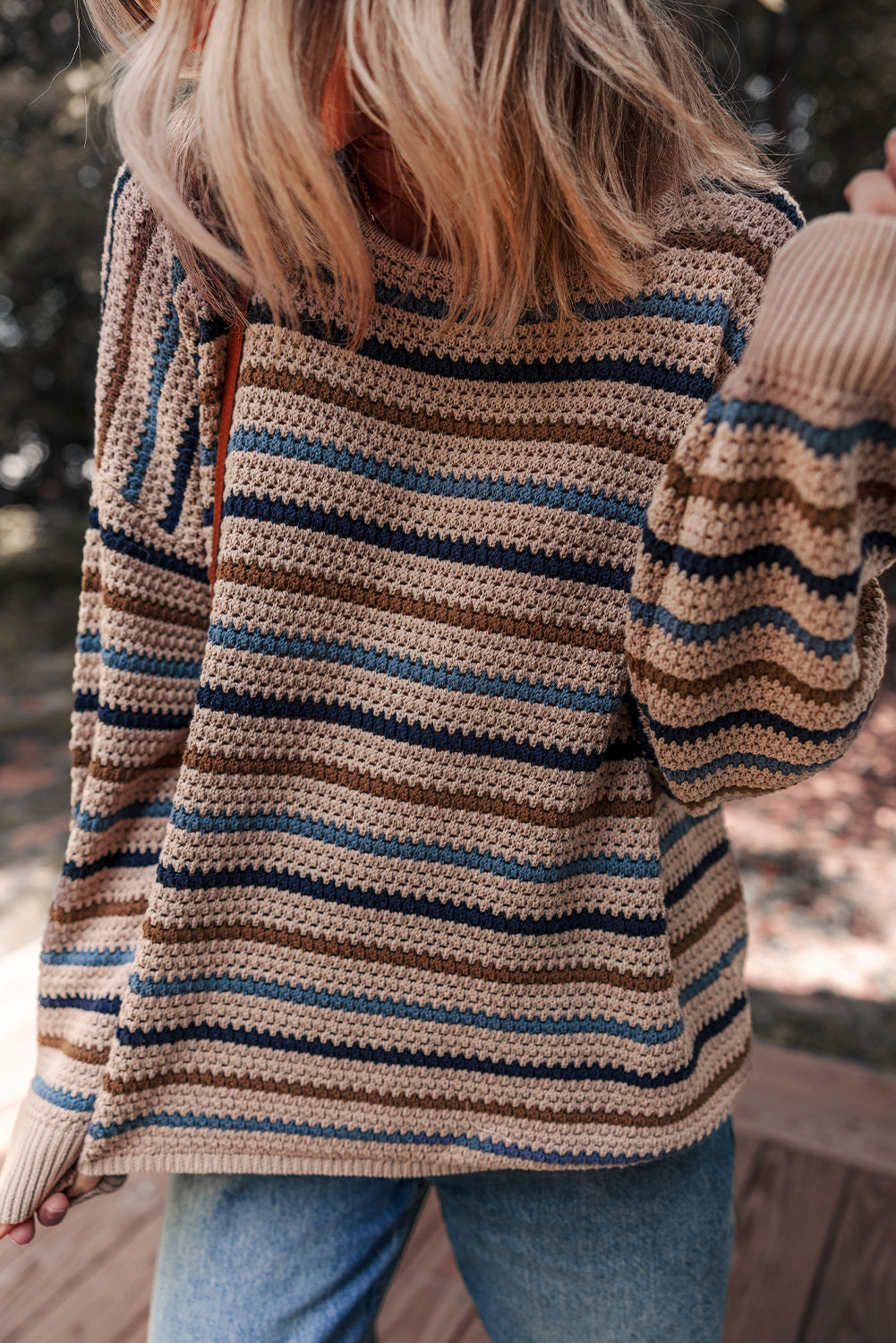 Stripe Drop Shoulder Round Neck Sweater