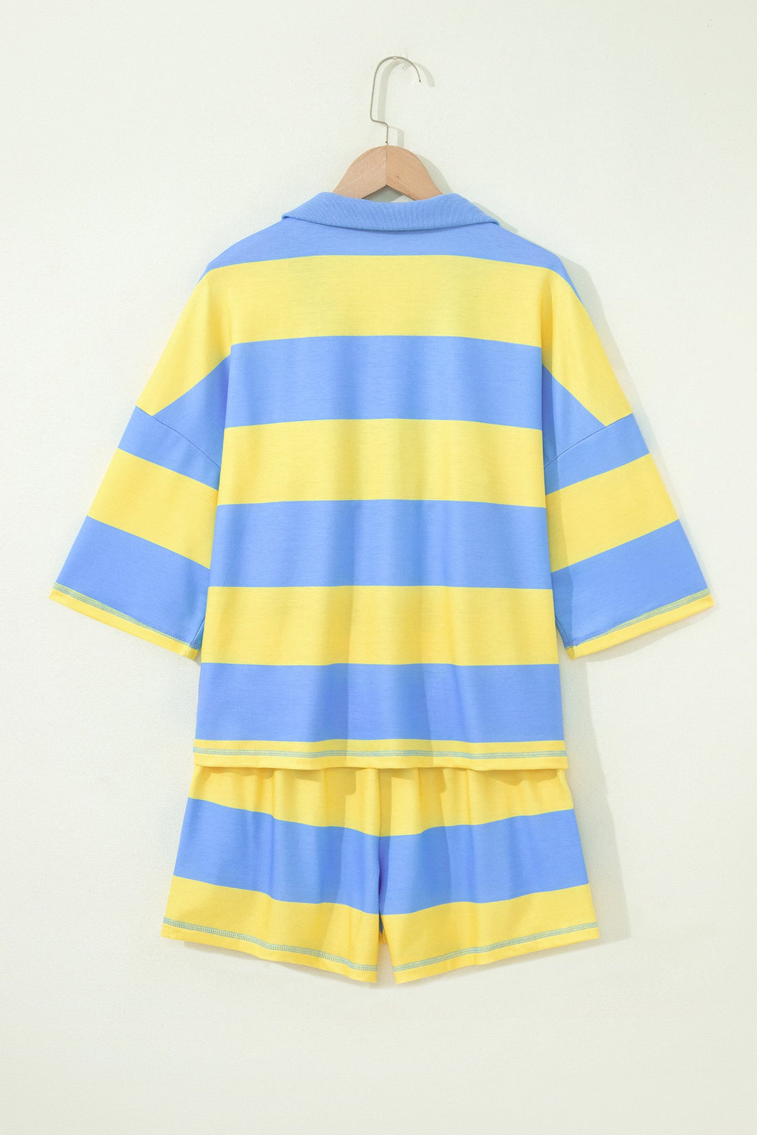 Stripe Half Zip Tee & Elastic Shorts Set