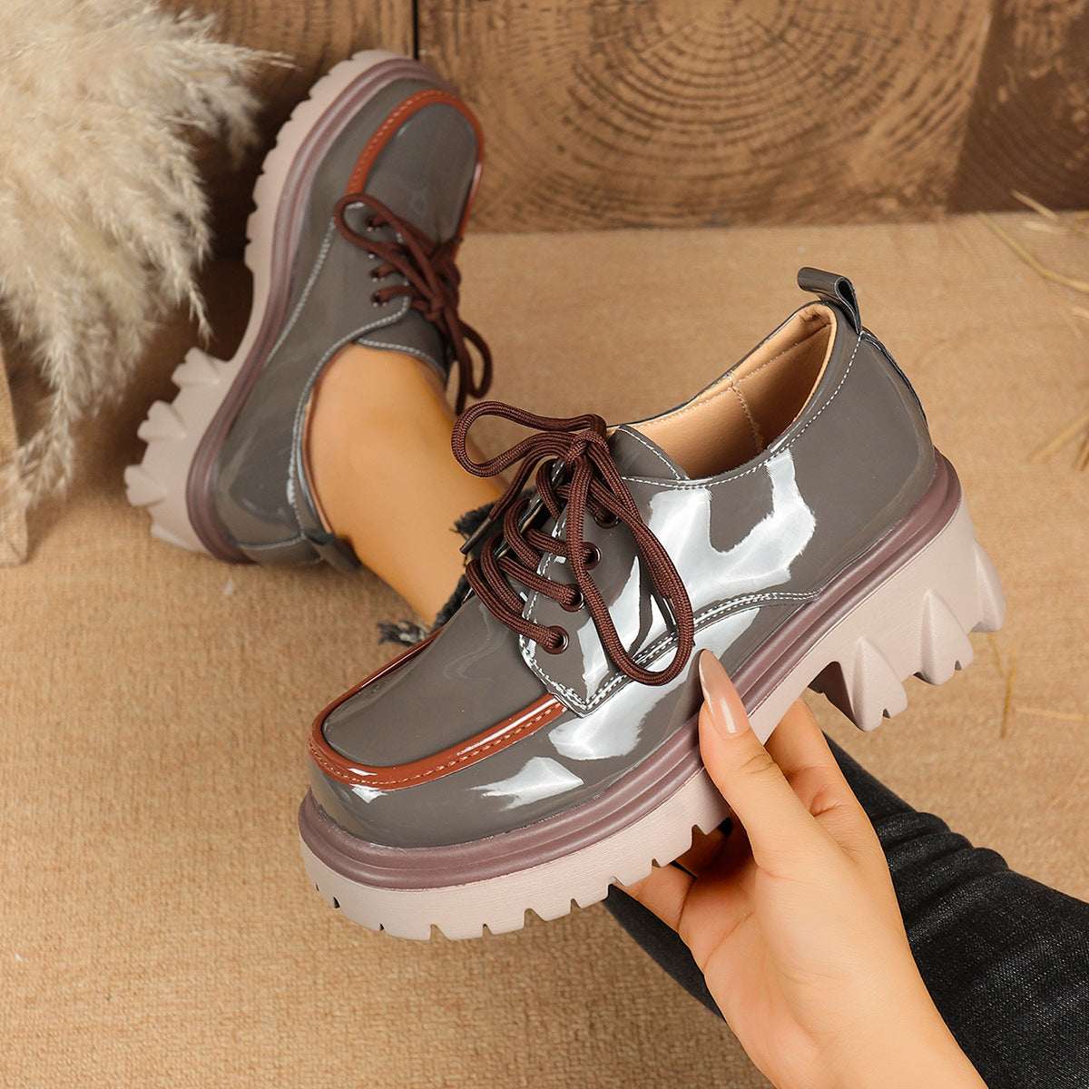 Women's Lace-Up Chunky Heel Shoes, Vintage Round Toe Pumps