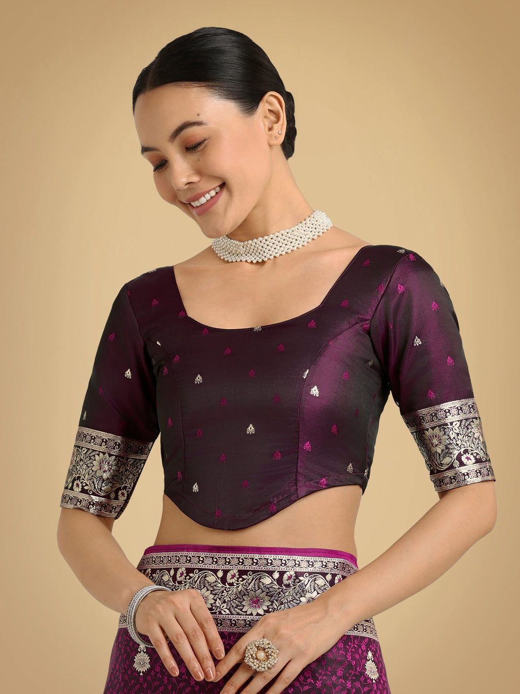 Wine Banarasi Satin Silk Saree with Rich Zari Weaving