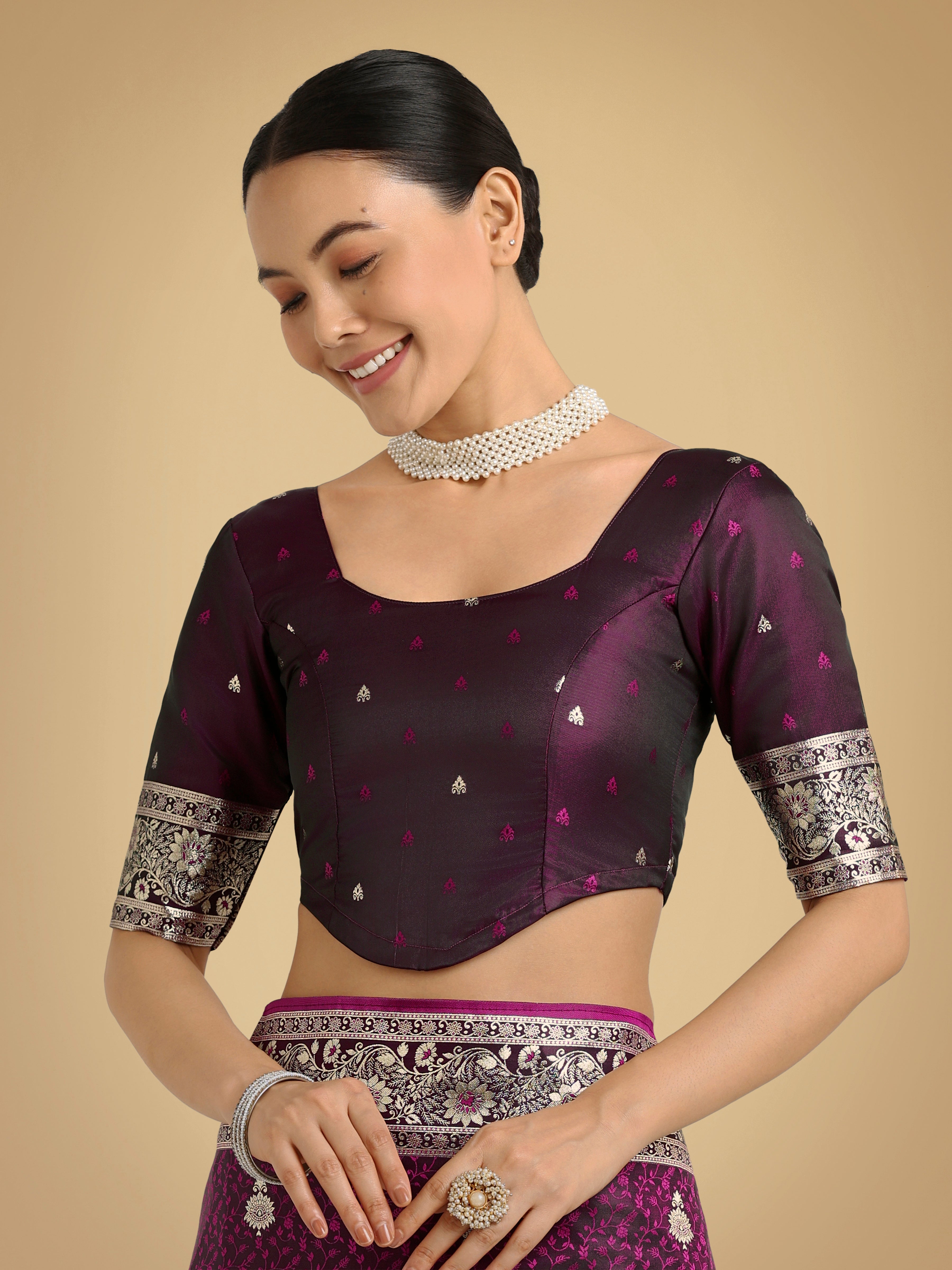 Wine Banarasi Satin Silk Saree with Rich Zari Weaving