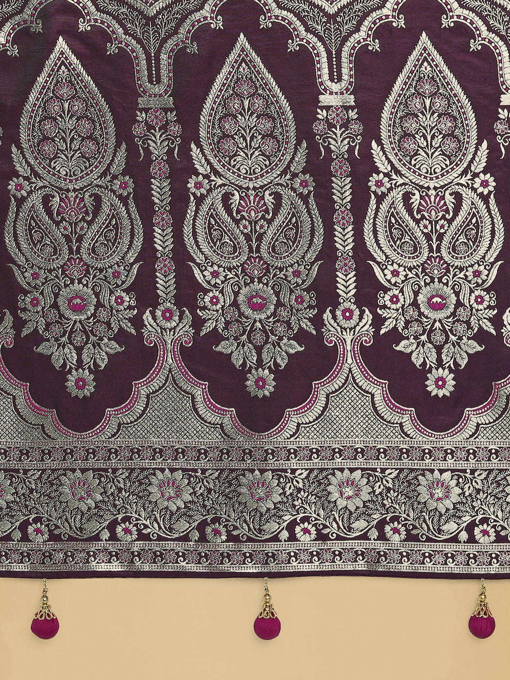 Wine Banarasi Satin Silk Saree with Rich Zari Weaving
