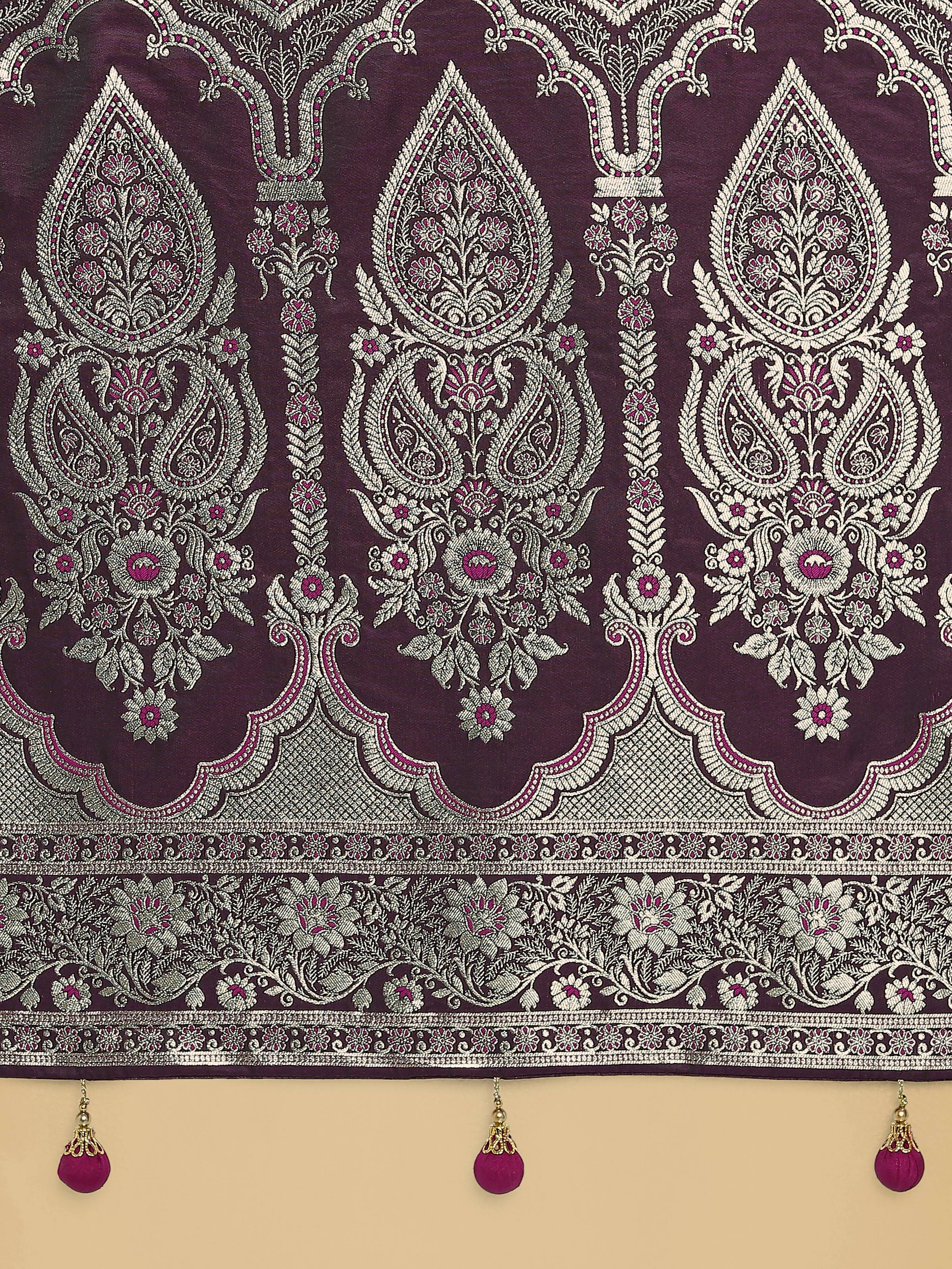 Wine Banarasi Satin Silk Saree with Rich Zari Weaving