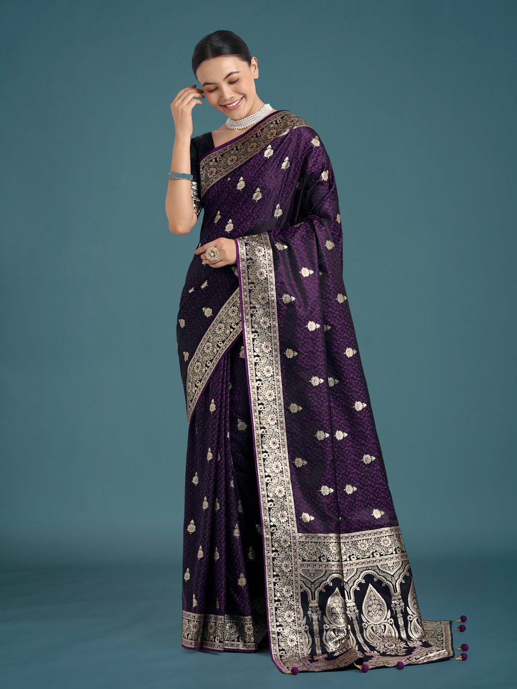 Purple Banarasi Satin Silk Saree with Rich Intricate Zari Work