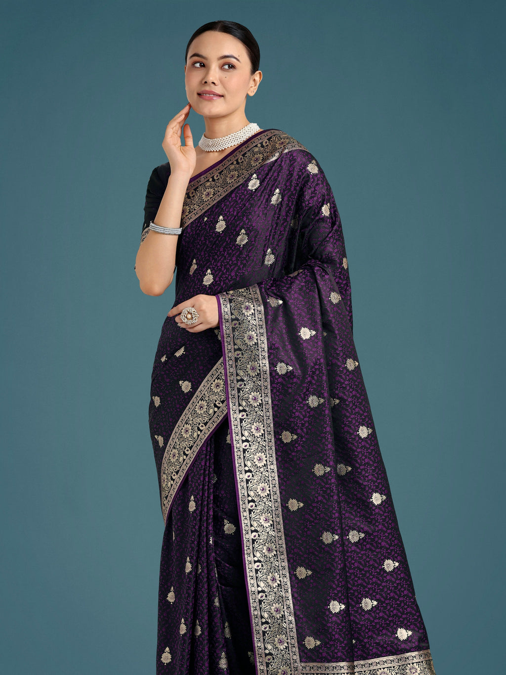 Purple Banarasi Satin Silk Saree with Rich Intricate Zari Work