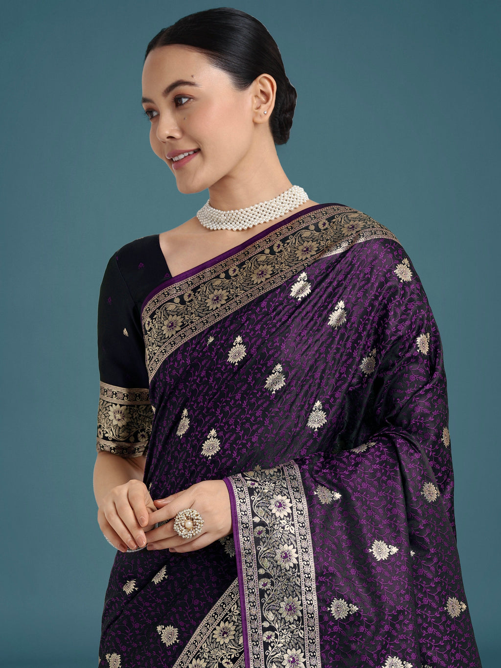 Purple Banarasi Satin Silk Saree with Rich Intricate Zari Work
