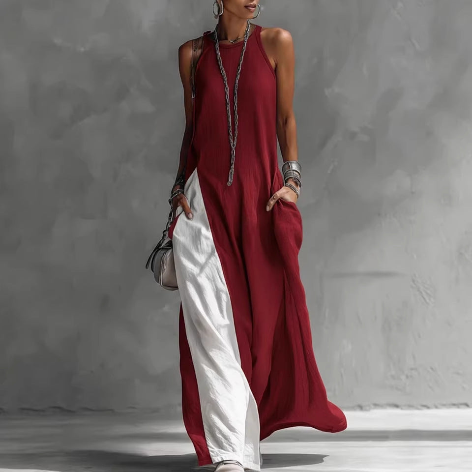 Women's Colorblock Sleeveless Maxi Dress with Side Pockets - Image 3
