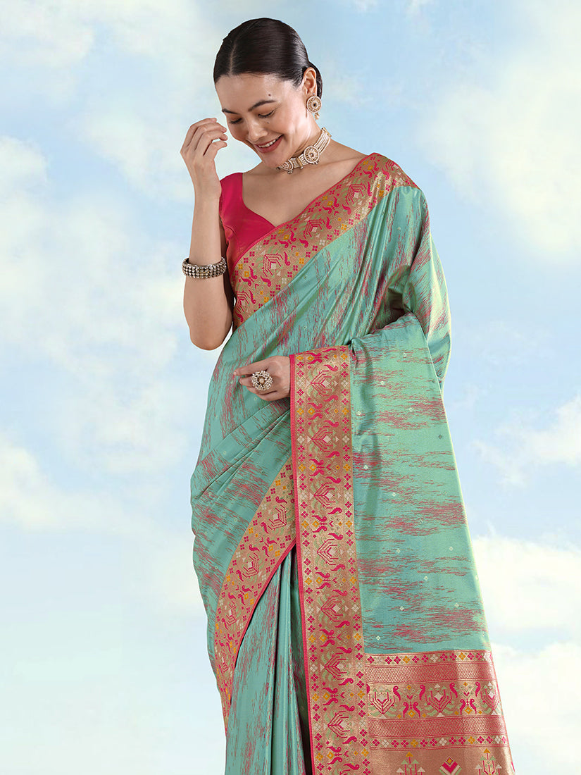 Sky Blue Banarasi Tissue Silk Paithani Saree with Zari Work