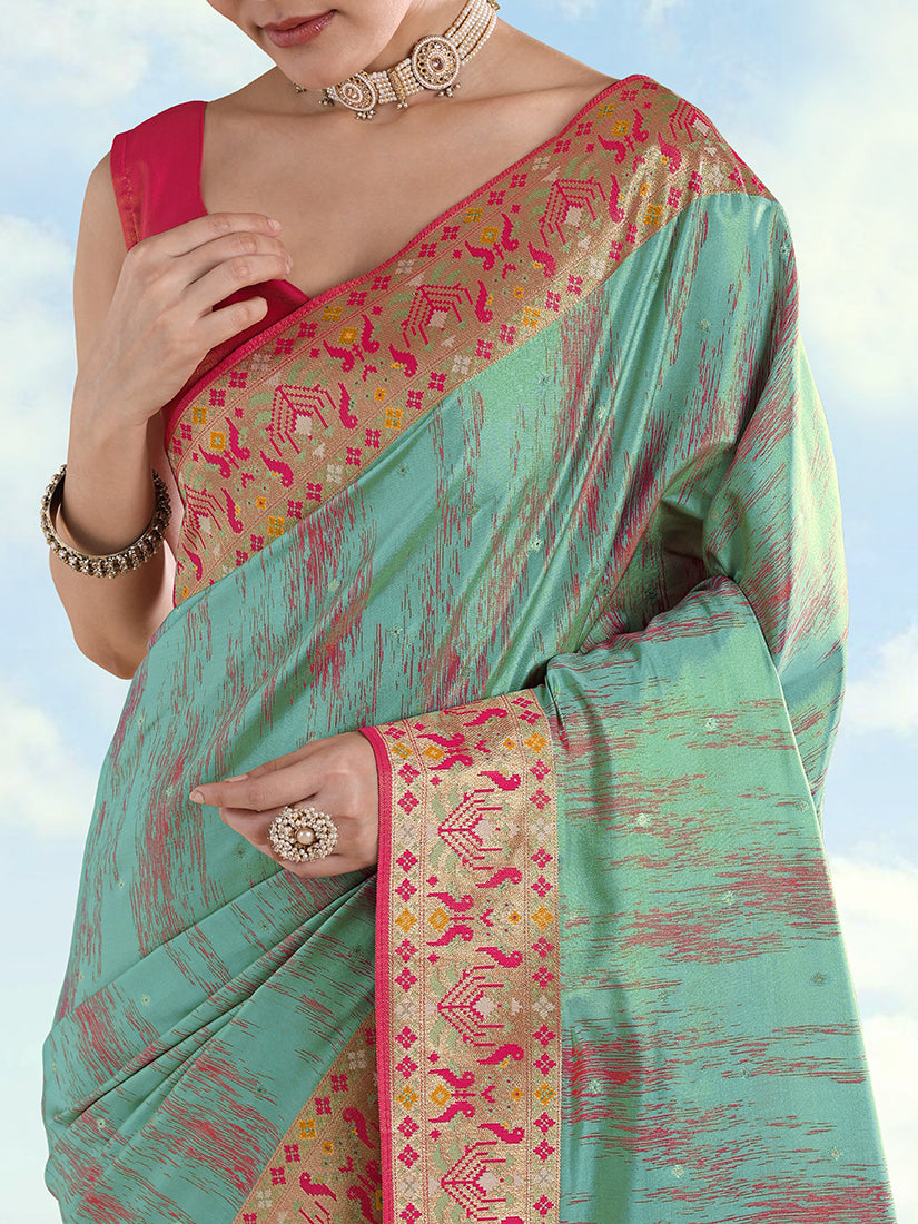 Sky Blue Banarasi Tissue Silk Paithani Saree with Zari Work