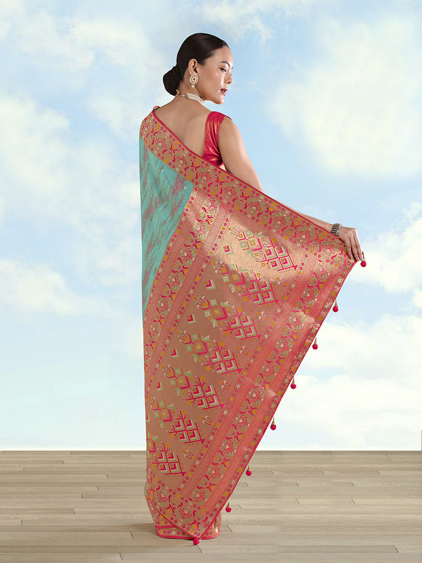 Sky Blue Banarasi Tissue Silk Paithani Saree with Zari Work