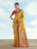 Mustard Yellow Banarasi Tissue Silk Paithani Saree with woven zari border