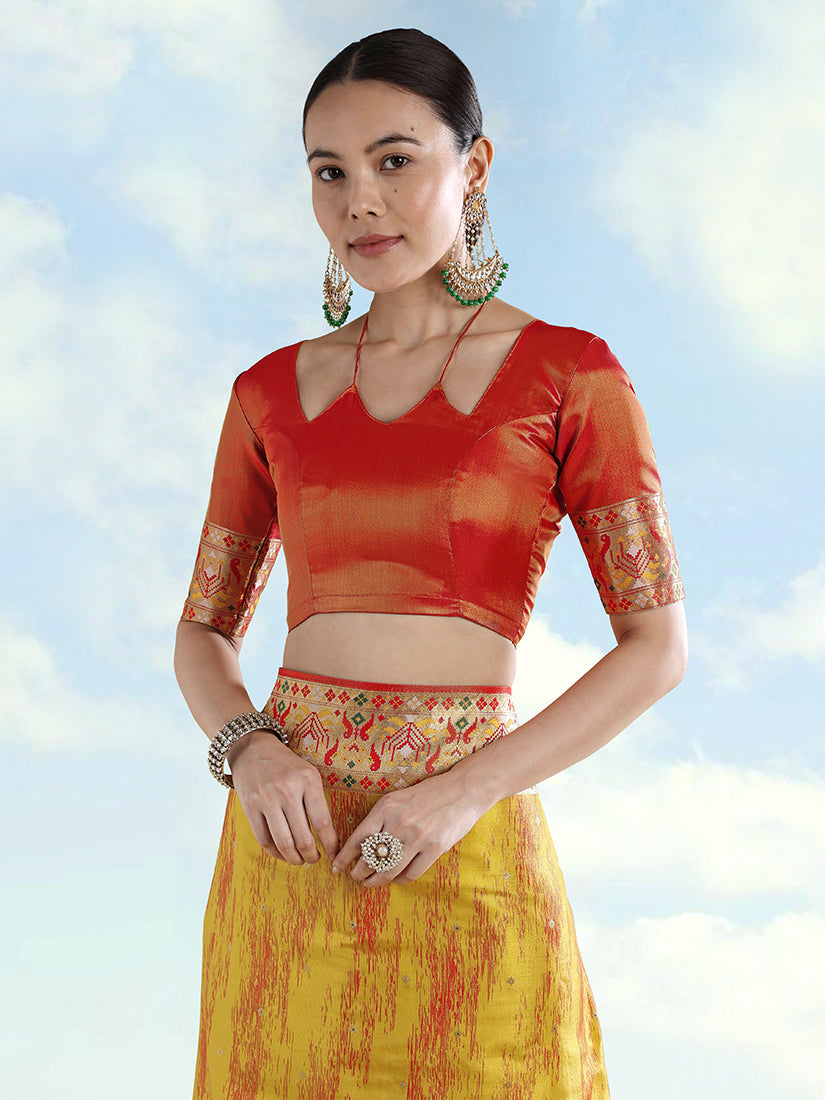 Mustard Yellow Banarasi Tissue Silk Paithani Woven Saree