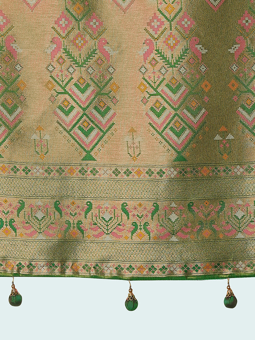 Light Pink Banarasi Tissue Silk Paithani Woven Saree with Zari