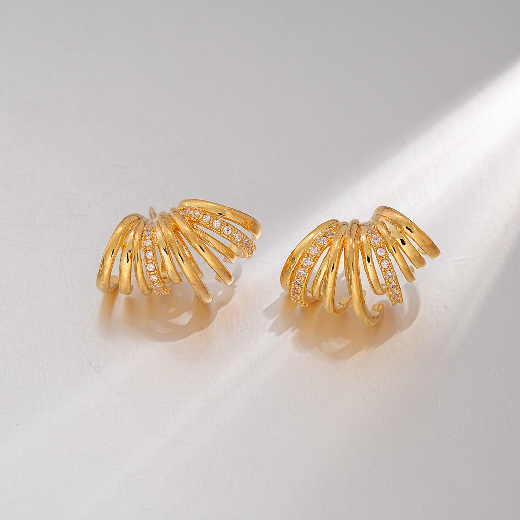 Multi Layer C Shape Zircon Stud Earrings Gold Plated Silver Needle Fashion Women Ear Jewelry For Daily Dating Banquet Party Occasions