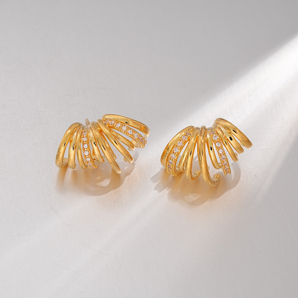Multi Layer C Shape Zircon Stud Earrings Gold Plated Silver Needle Fashion Women Ear Jewelry For Daily Dating Banquet Party Occasions