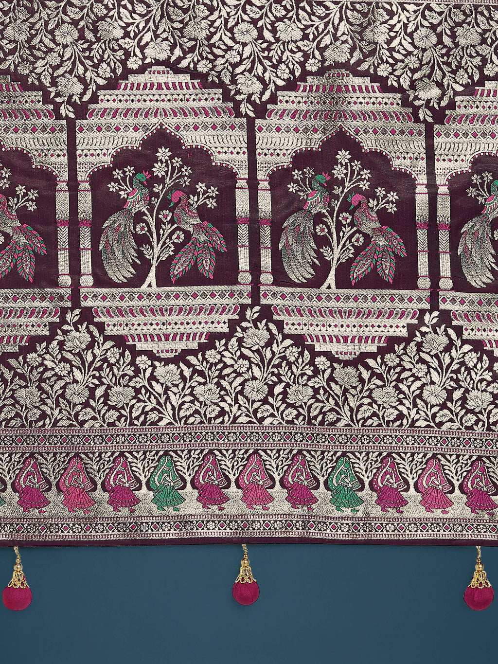 Wine Banarasi Satin Silk Saree with Elegant Gold Zari Weave