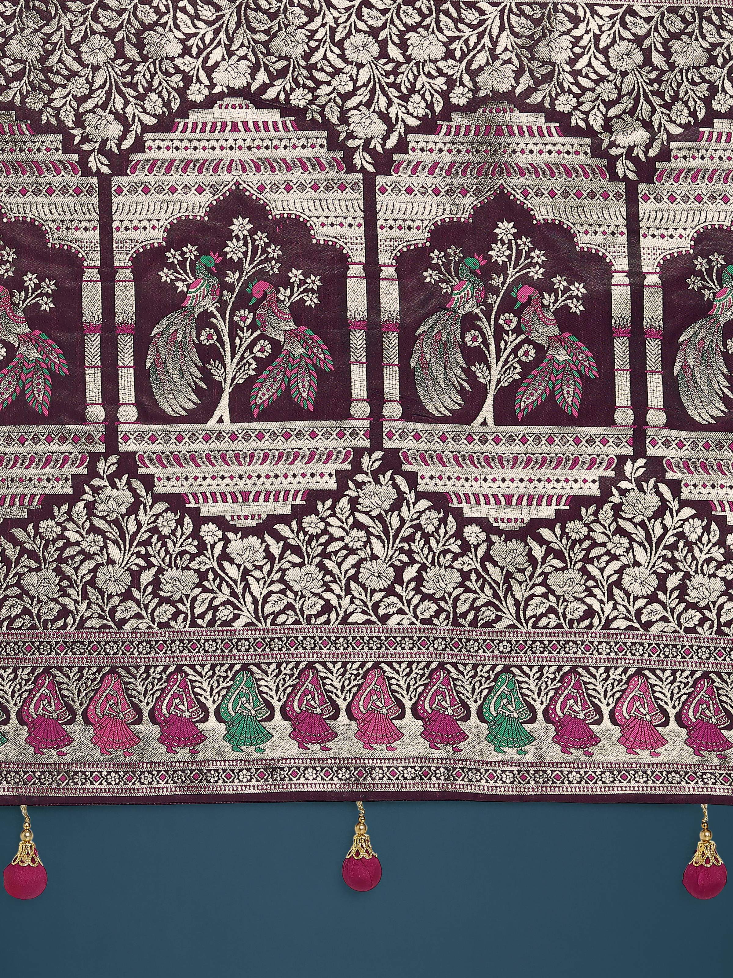 Wine Banarasi Satin Silk Saree with Elegant Gold Zari Weave