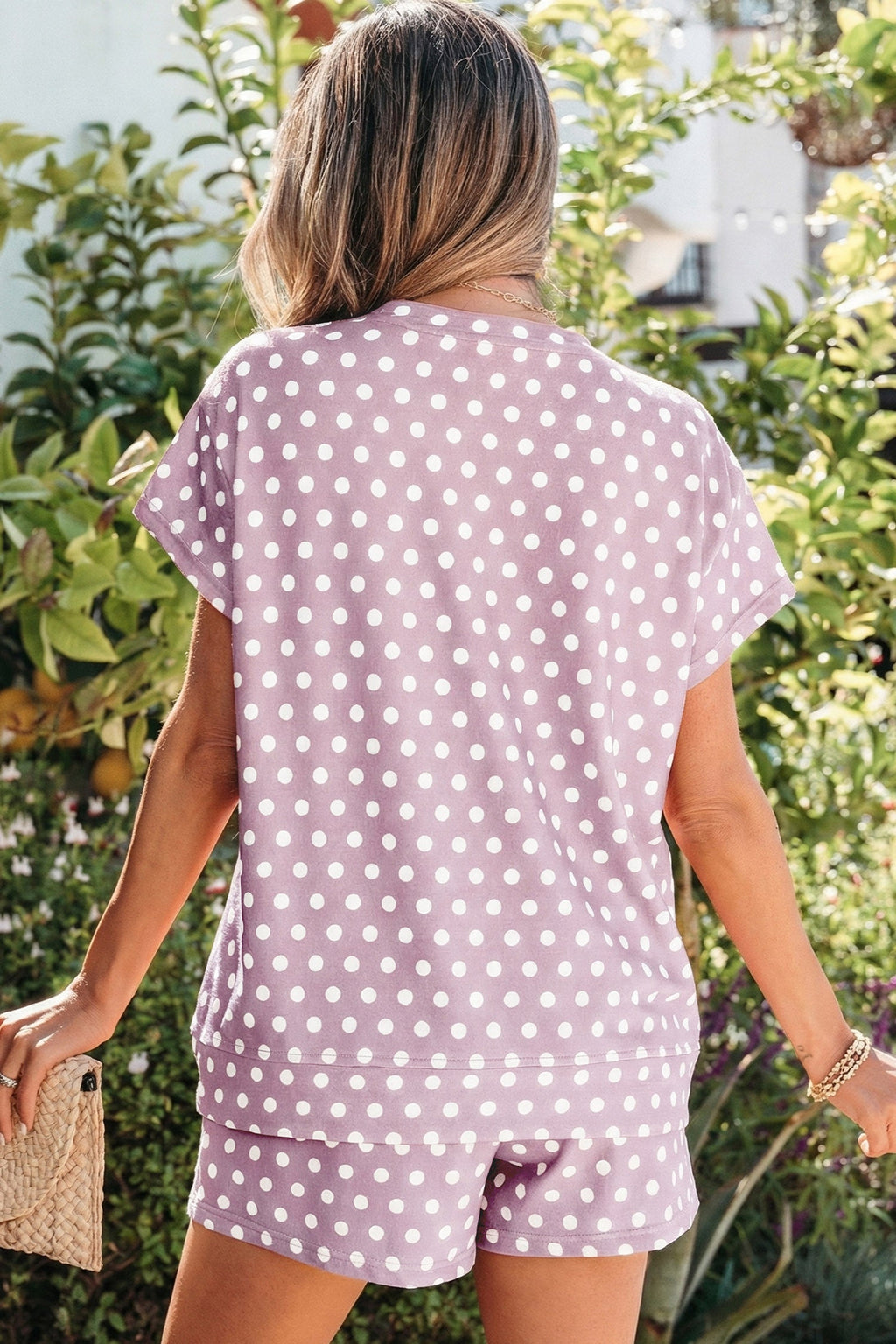 Purple Polka Dot Short Set Women's Two-Piece Casual Lounge Outfit