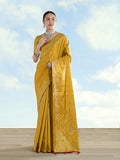 Mustard Banarasi tissue silk saree with paisley zari detail
