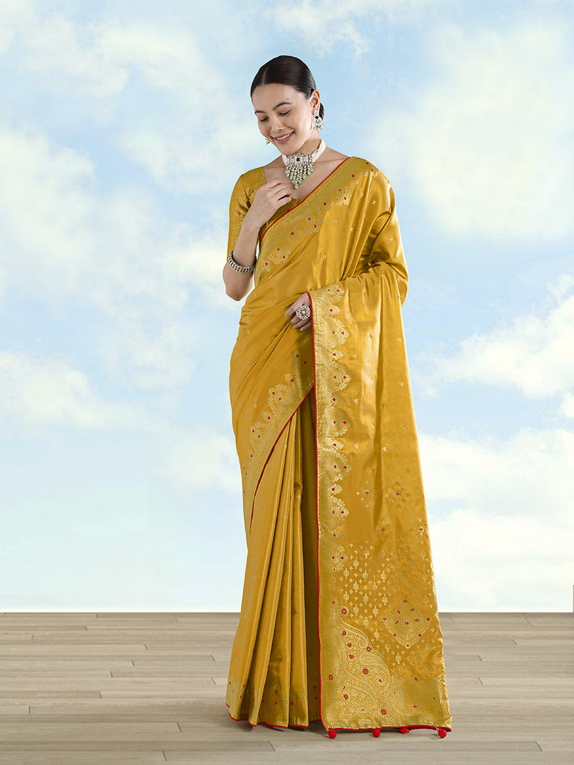 Mustard Paisley Zari Woven Banarasi Tissue Silk Saree