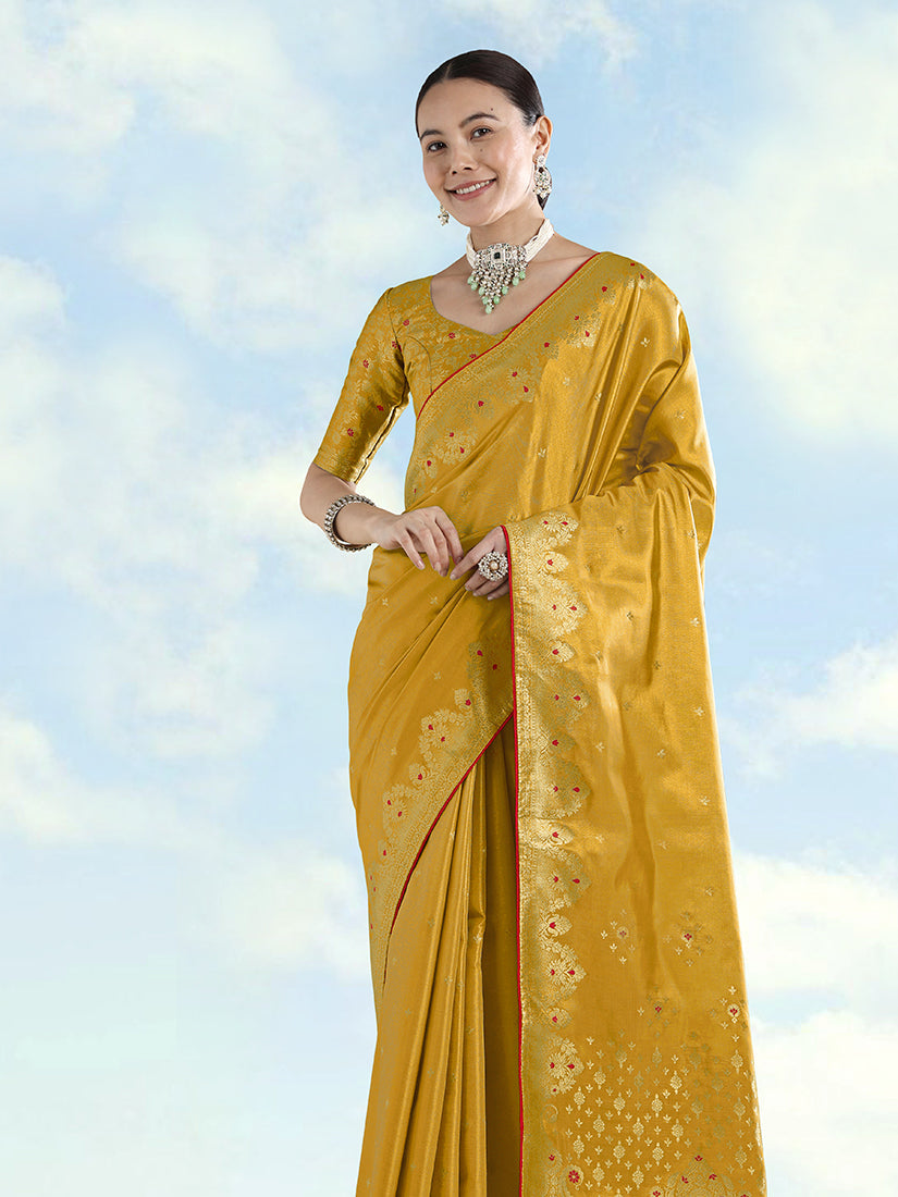 Mustard Paisley Zari Woven Banarasi Tissue Silk Saree