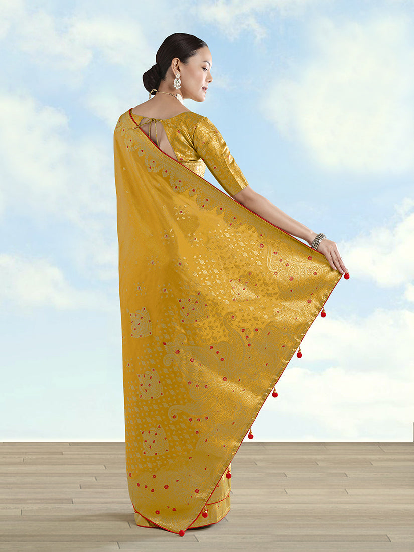 Mustard Paisley Zari Woven Banarasi Tissue Silk Saree