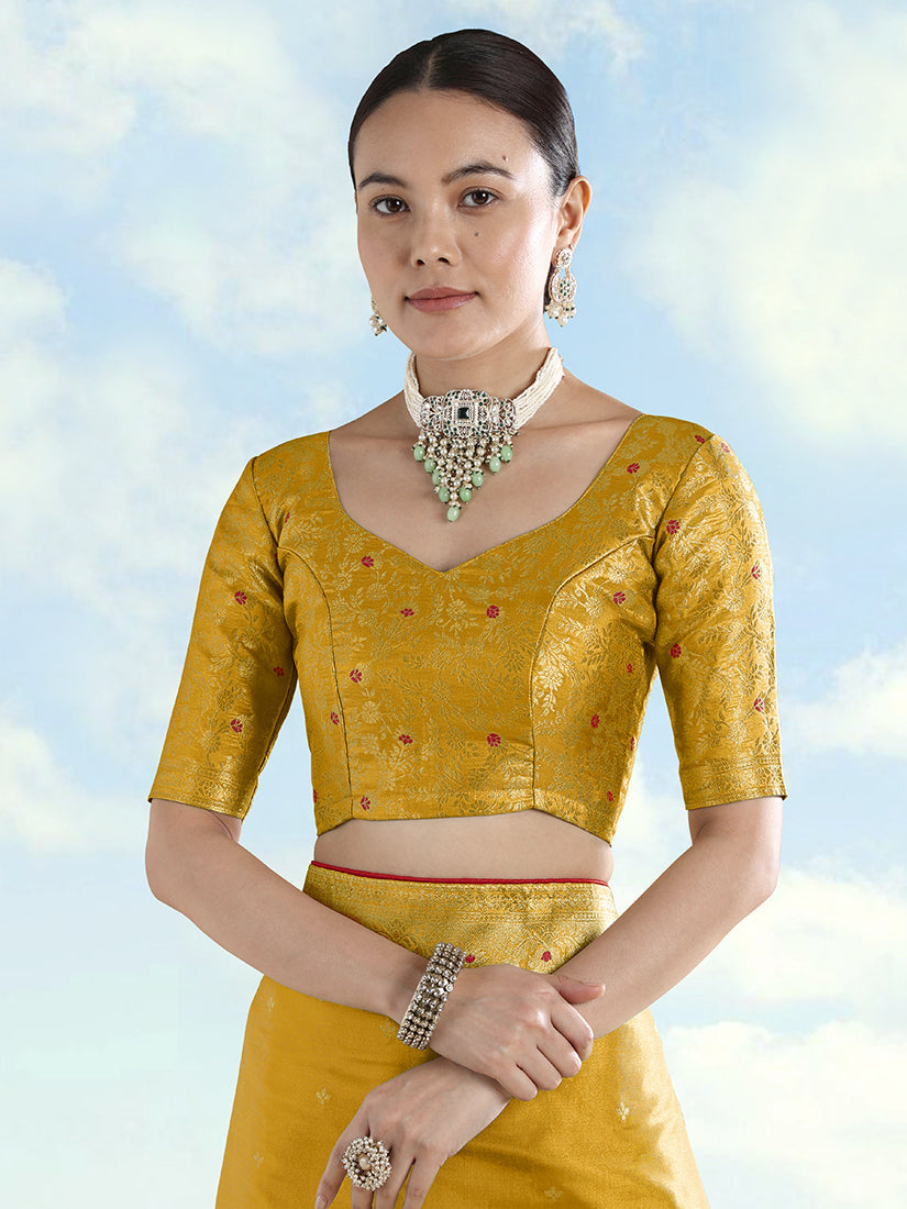 Mustard Paisley Zari Woven Banarasi Tissue Silk Saree