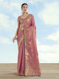 Light Pink Paisley Zari Woven Banarasi Tissue Silk Saree