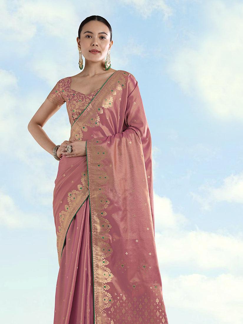 Light Pink Paisley Zari Woven Banarasi Tissue Silk Saree