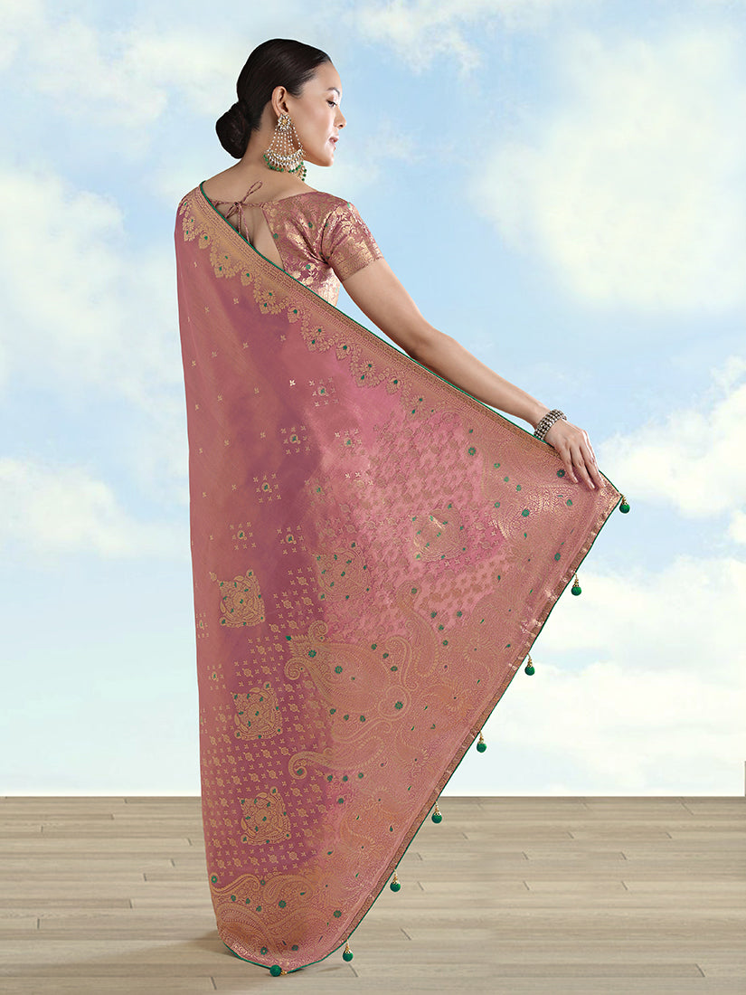 Light Pink Paisley Zari Woven Banarasi Tissue Silk Saree