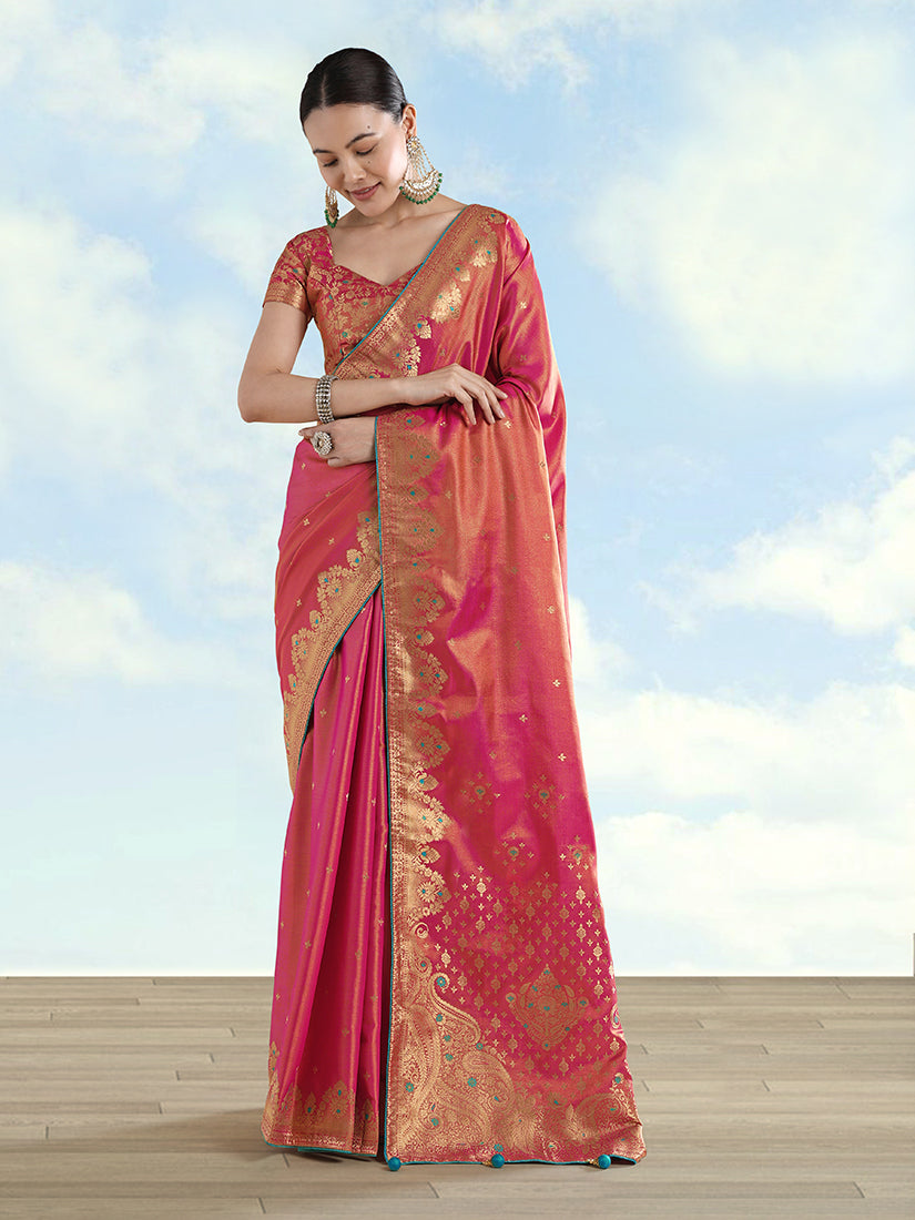 Red Paisley Zari Woven Banarasi Tissue Silk Saree for Weddings